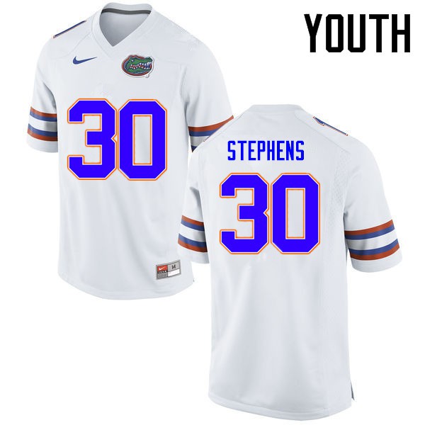 Florida Gators Youth #30 Garrett Stephens College Football Jerseys White